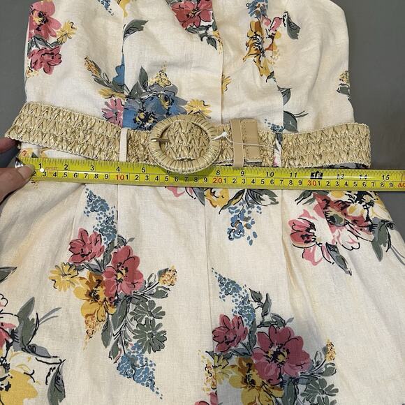 House of Harlow 1960 Size 2 Ivory Floral Linen Blend Halter Romper Woven Belt - Picture 10 of 12